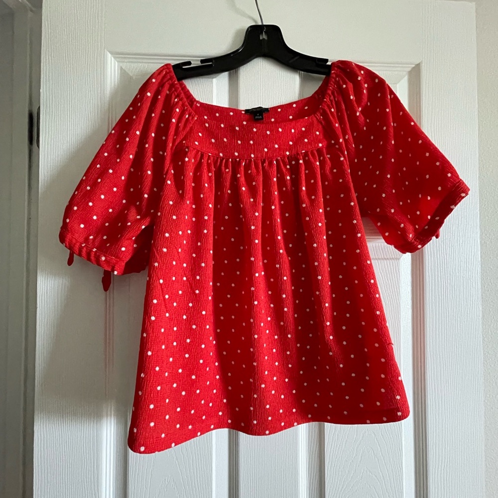 Ann Taylor Red Blouse with White Dots
